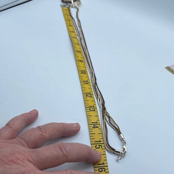 Triple strand mixed metals chains rings pendant necklace - Picture 6 of 10